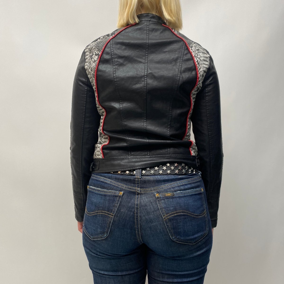 Snake Print Women Leather Biker Jacket